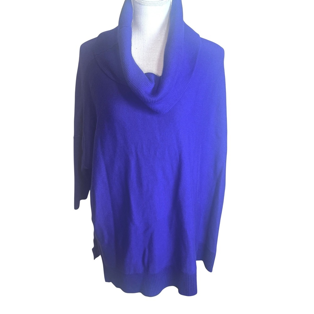 Chico's Purple Cowl Neck Silk Blend Tunic Sweater Oversized Ribbed Size 2 Large